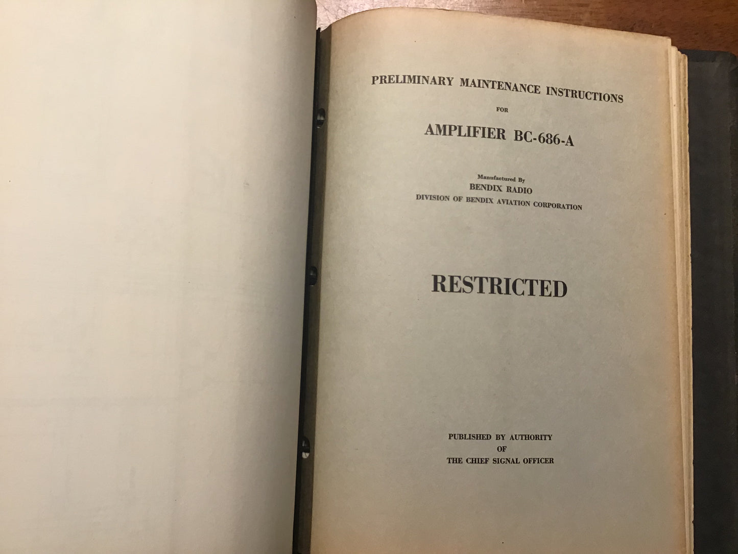 WWII Bendix Radio SCR-574-A / SCR-644-A Restricted Maintenance Manual Binder – BC-639-A, BC-638-A, BC-686-A & More (1943)