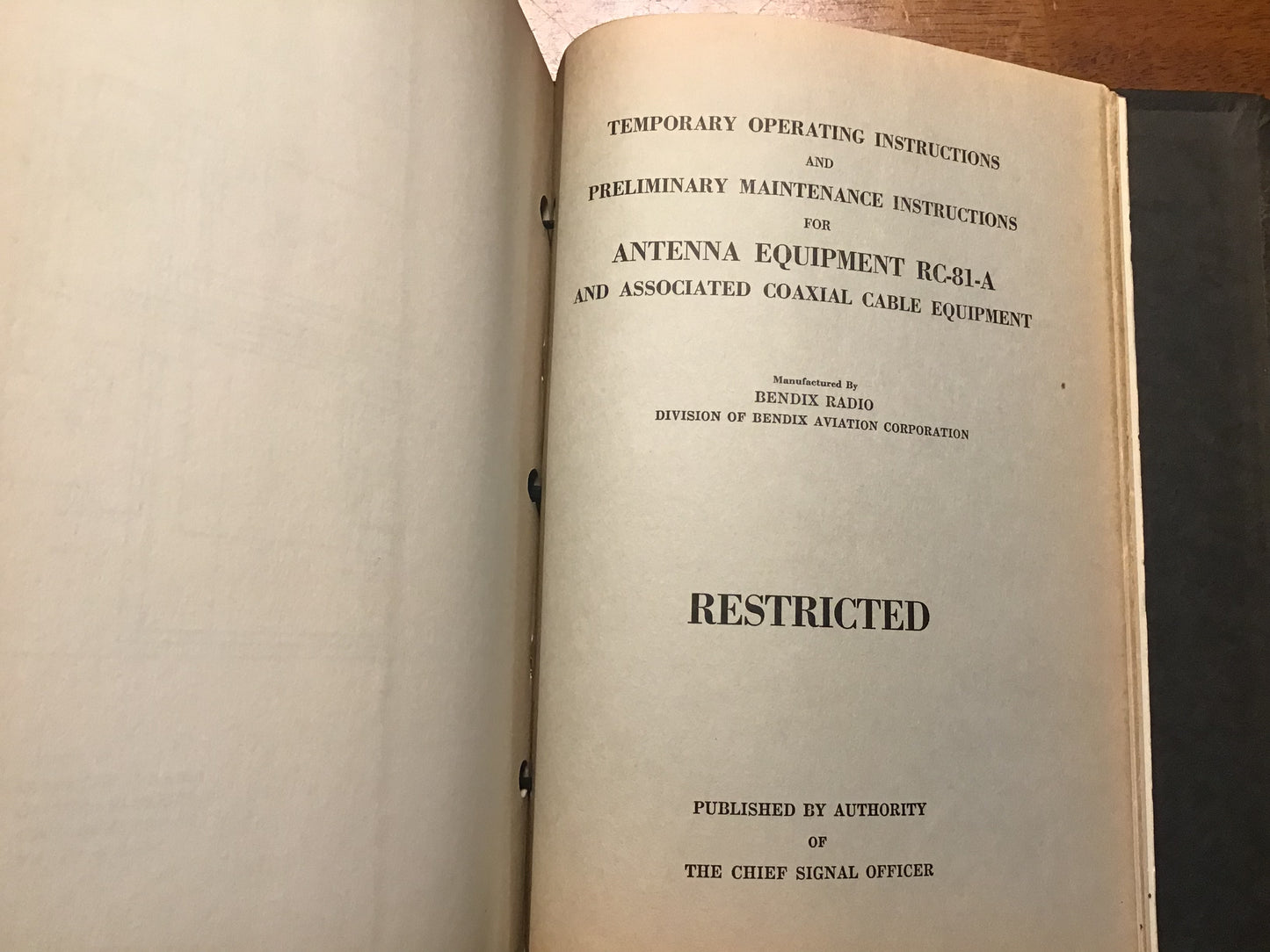 WWII Bendix Radio SCR-574-A / SCR-644-A Restricted Maintenance Manual Binder – BC-639-A, BC-638-A, BC-686-A & More (1943)