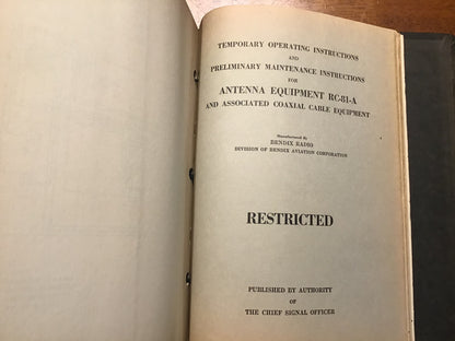 WWII Bendix Radio SCR-574-A / SCR-644-A Restricted Maintenance Manual Binder – BC-639-A, BC-638-A, BC-686-A & More (1943)
