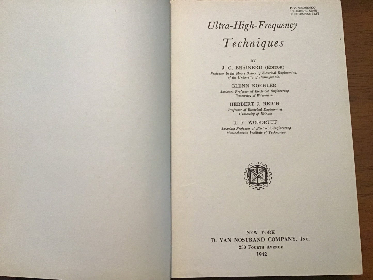 1942 Ultra-High-Frequency Techniques – Brainerd, Koehler, Reich & Woodruff – WWII Electronics/Radar Reference