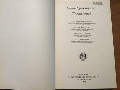 1942 Ultra-High-Frequency Techniques – Brainerd, Koehler, Reich & Woodruff – WWII Electronics/Radar Reference