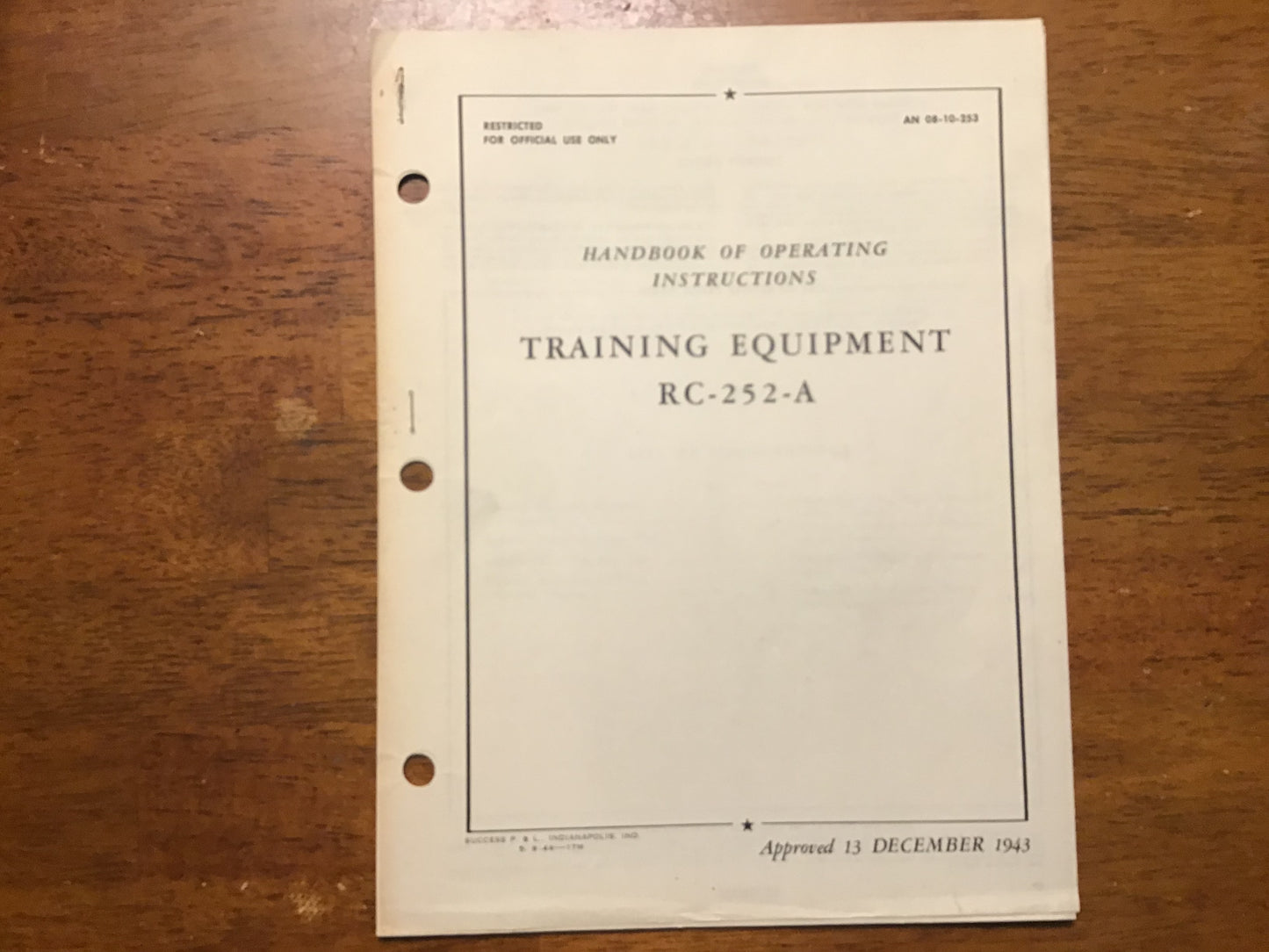 WWII U.S. Army-Navy AN 08-10-253 Training Equipment RC-252-A Operating Instructions Manual (1943)