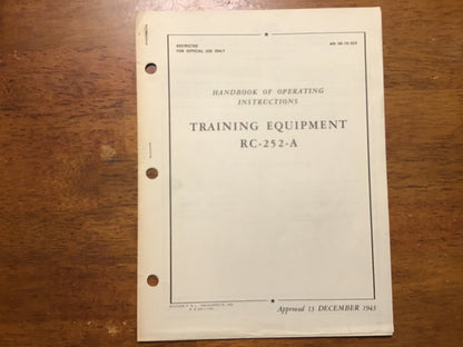 WWII U.S. Army-Navy AN 08-10-253 Training Equipment RC-252-A Operating Instructions Manual (1943)