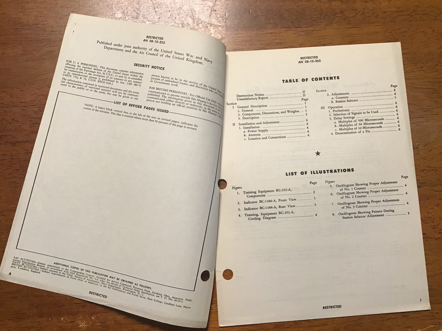 WWII U.S. Army-Navy AN 08-10-253 Training Equipment RC-252-A Operating Instructions Manual (1943)