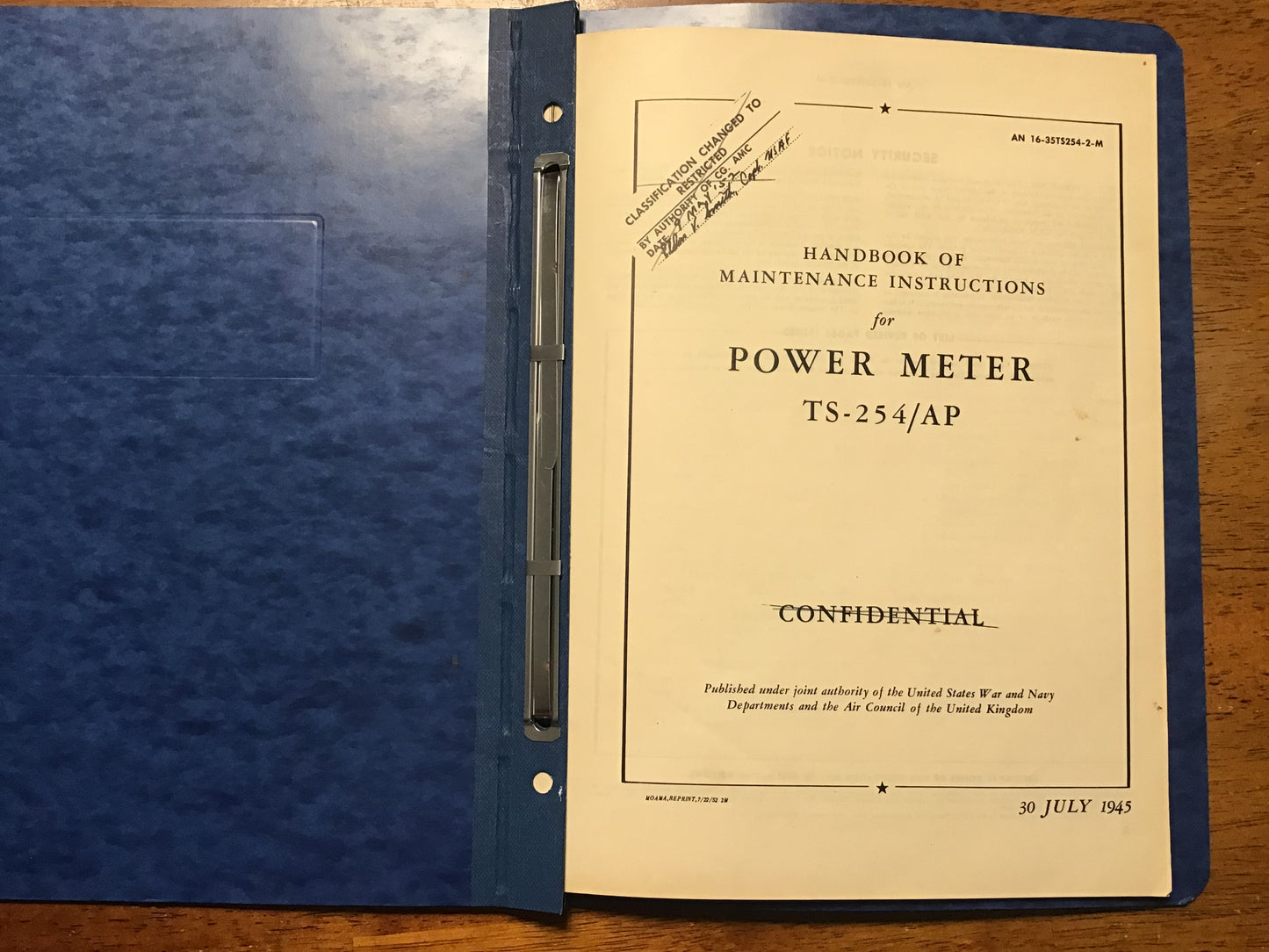 WWII U.S. Army-Navy TS-254/AP Power Meter Maintenance Manual – AN 16-35STS254-2-M (30 July 1945)