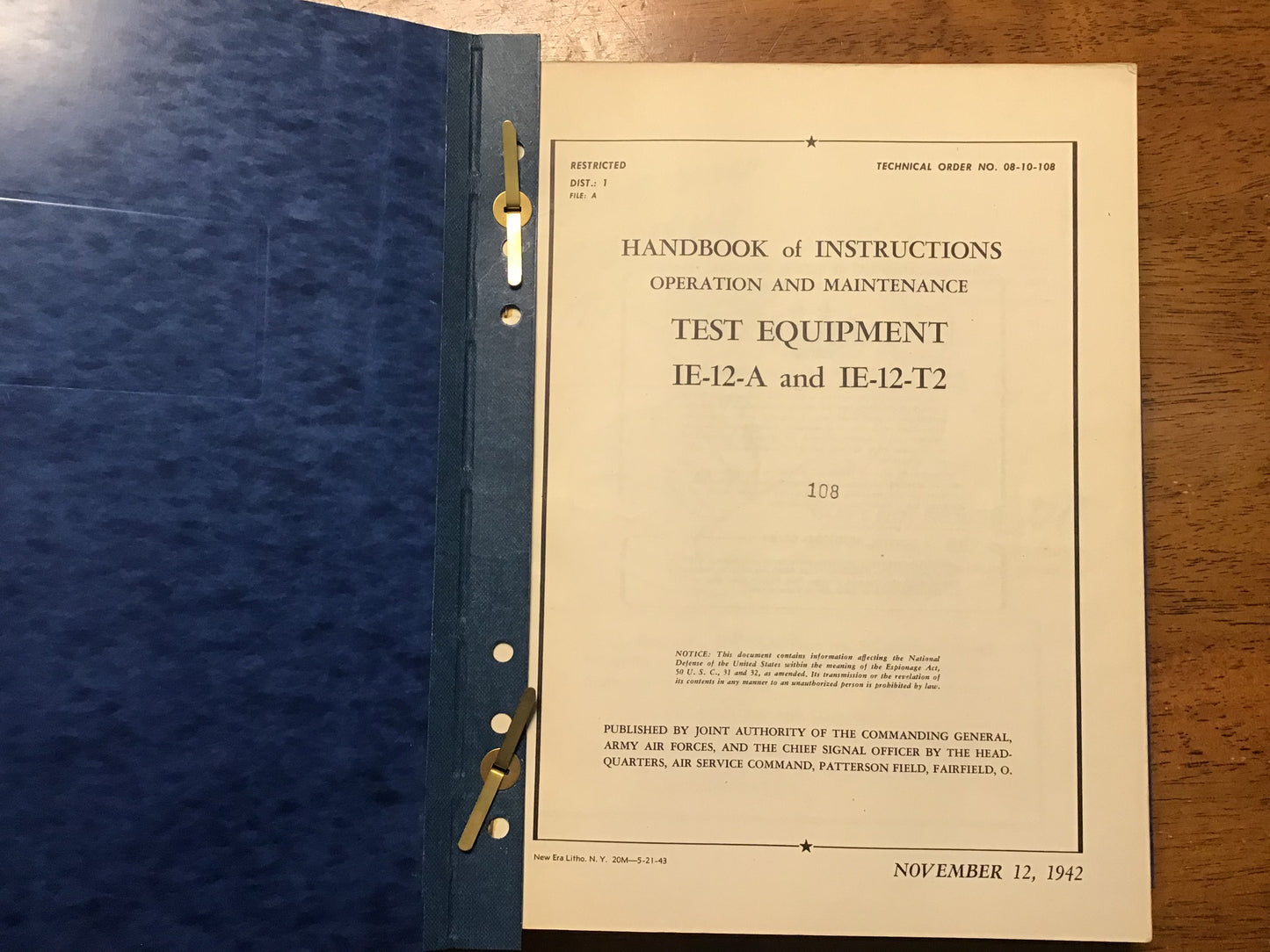 WWII U.S. Army Air Forces IE-12-A & IE-12-T2 Test Equipment Manual – Technical Order 08-10-108 (1942)