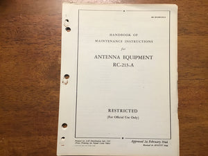 WWII U.S. Army-Navy RC-213-A Antenna Equipment Maintenance Manual – AN 08-40RC213-2 (1944/45)
