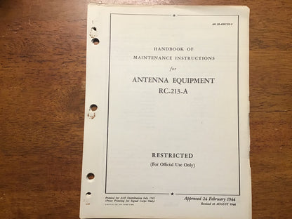 WWII U.S. Army-Navy RC-213-A Antenna Equipment Maintenance Manual – AN 08-40RC213-2 (1944/45)