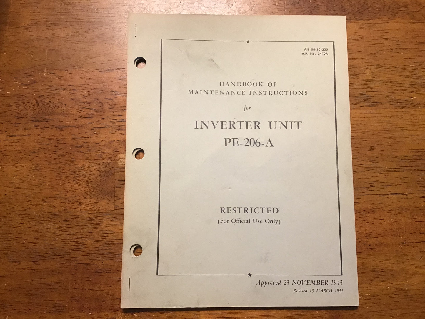 WWII USAAF Handbook of Maintenance Instructions for Inverter Unit PE-206-A – AN 08-10-230 – 1943/1944