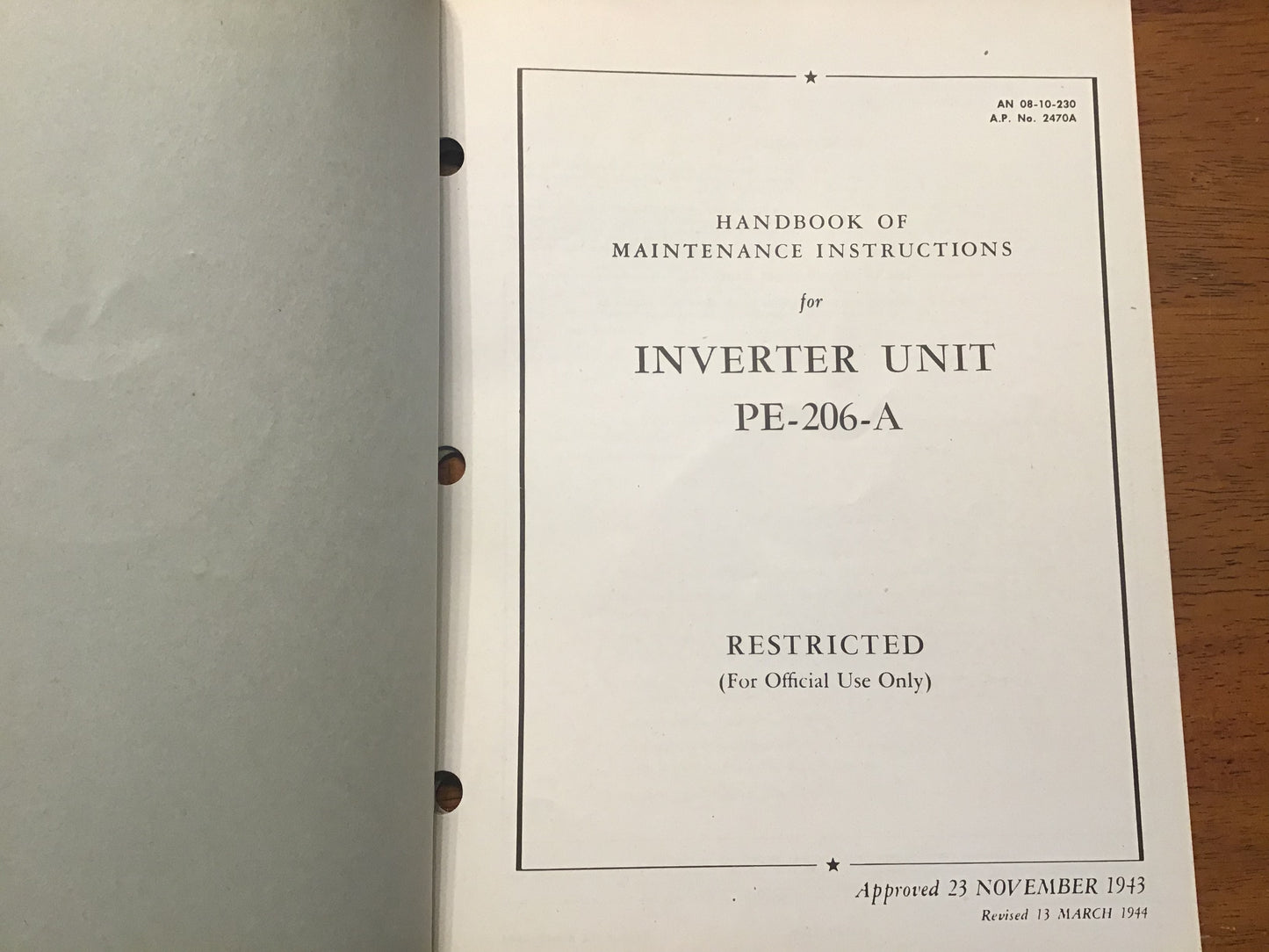 WWII USAAF Handbook of Maintenance Instructions for Inverter Unit PE-206-A – AN 08-10-230 – 1943/1944