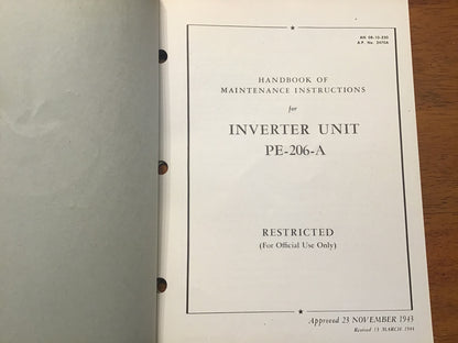 WWII USAAF Handbook of Maintenance Instructions for Inverter Unit PE-206-A – AN 08-10-230 – 1943/1944