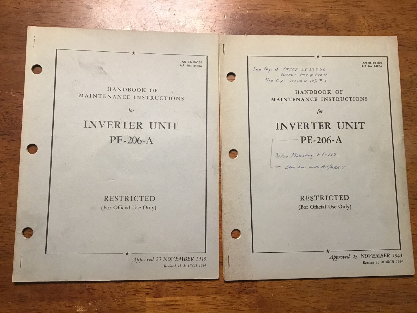 WWII USAAF Handbook of Maintenance Instructions for Inverter Unit PE-206-A – AN 08-10-230 – 1943/1944