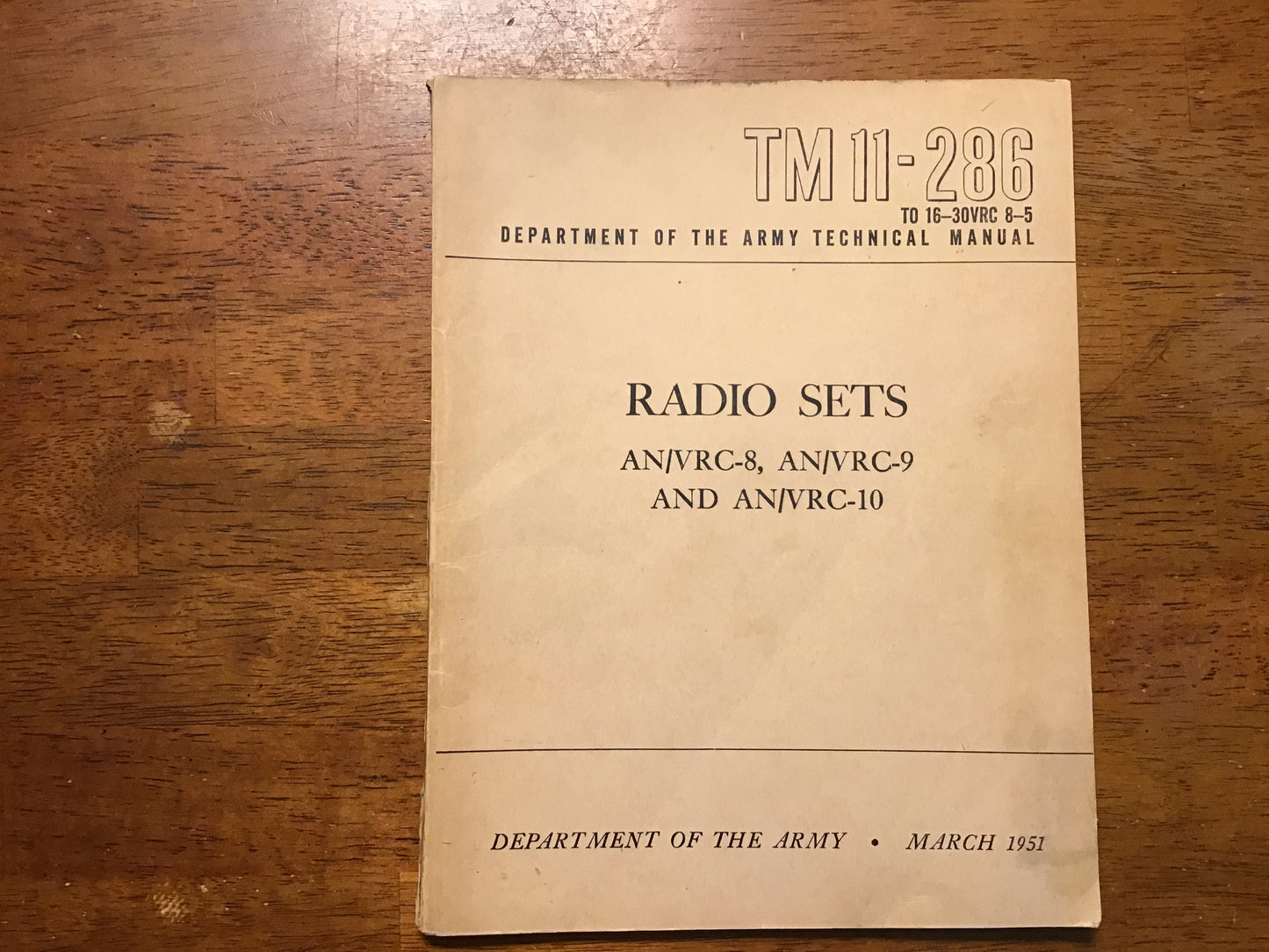 1951 U.S. Army Technical Manual TM 11-286 – Radio Sets AN/VRC-8, AN/VRC-9 & AN/VRC-10 – Korean War Era