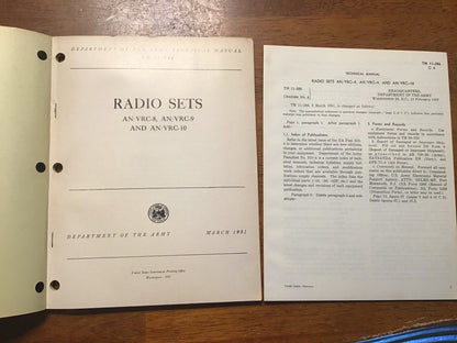 1951 U.S. Army TM 11-286 Radio Sets AN/VRC-8, AN/VRC-9 & AN/VRC-10 Manual with 1963 Change Sheet – Korean War Era