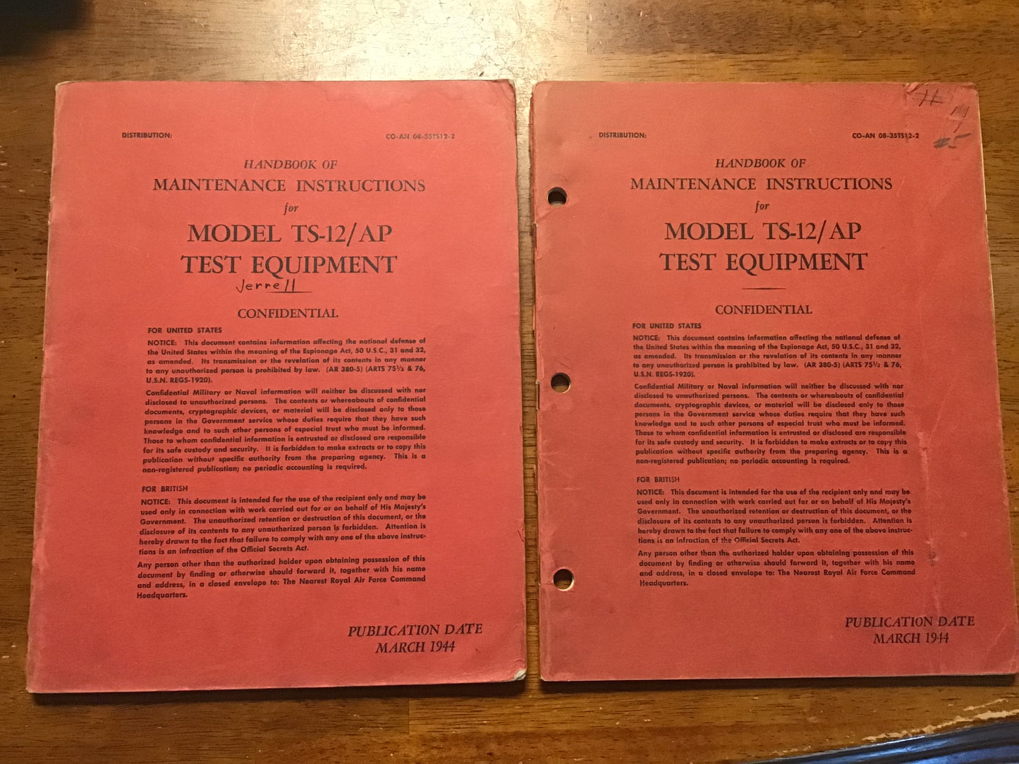 WWII U.S. Army Air Forces TS-12/AP Test Equipment Maintenance Handbook – Confidential – March 1944