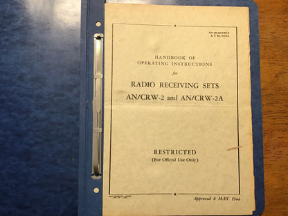 WWII U.S. Army Air Forces AN/CRW-2 & AN/CRW-2A Radio Receiving Set Manual Binder – Operating Instructions & Spare Parts – 1944–45
