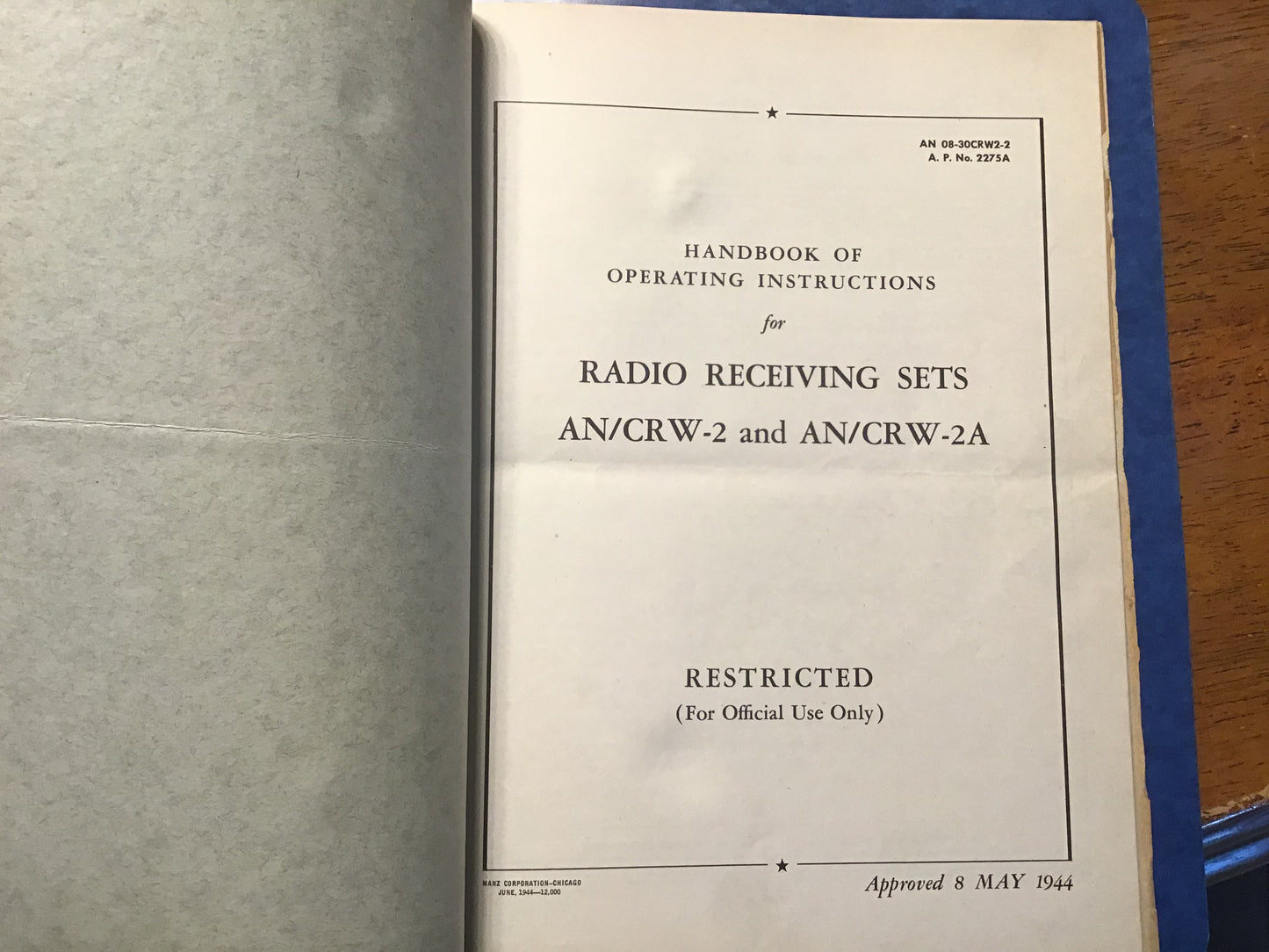 WWII U.S. Army Air Forces AN/CRW-2 & AN/CRW-2A Radio Receiving Set Manual Binder – Operating Instructions & Spare Parts – 1944–45