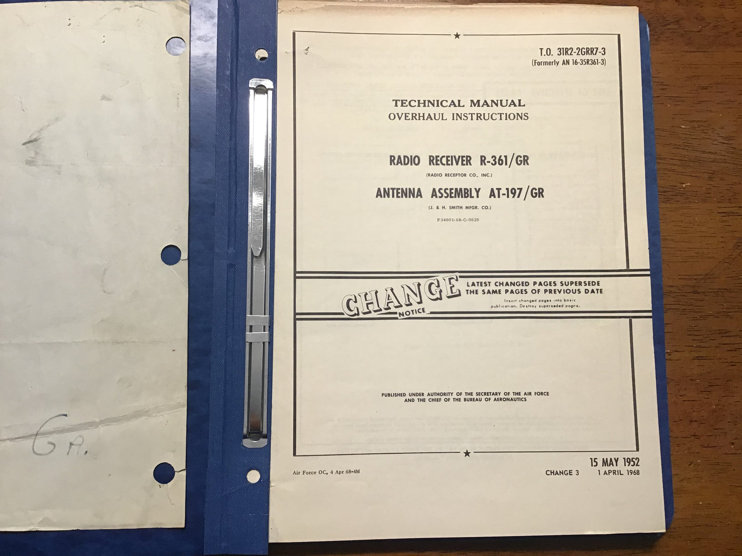USAF AN/GRR-7 Radio Receiving Set Technical Manual Binder – R-361/GR – 1952–1970