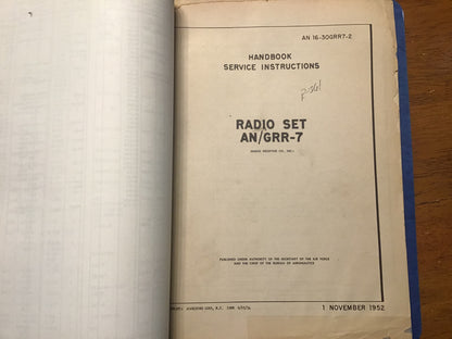 USAF AN/GRR-7 Radio Receiving Set Technical Manual Binder – R-361/GR – 1952–1970