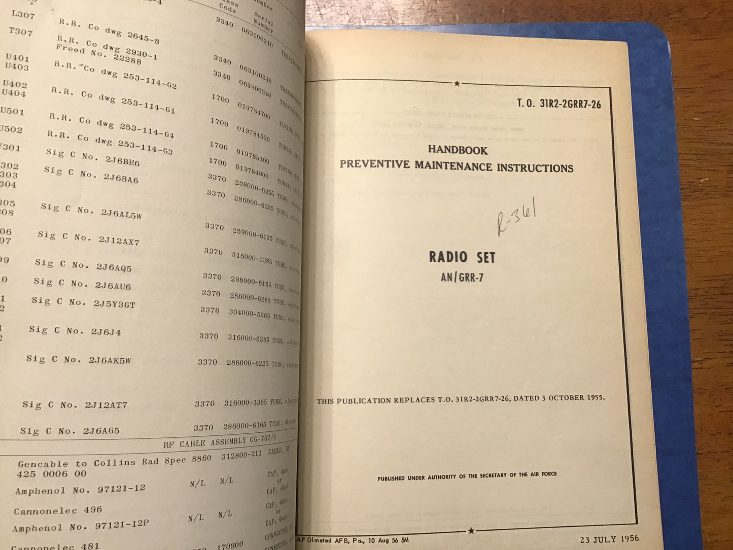 USAF AN/GRR-7 Radio Receiving Set Technical Manual Binder – R-361/GR – 1952–1970