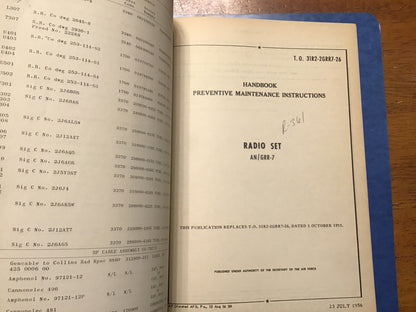 USAF AN/GRR-7 Radio Receiving Set Technical Manual Binder – R-361/GR – 1952–1970