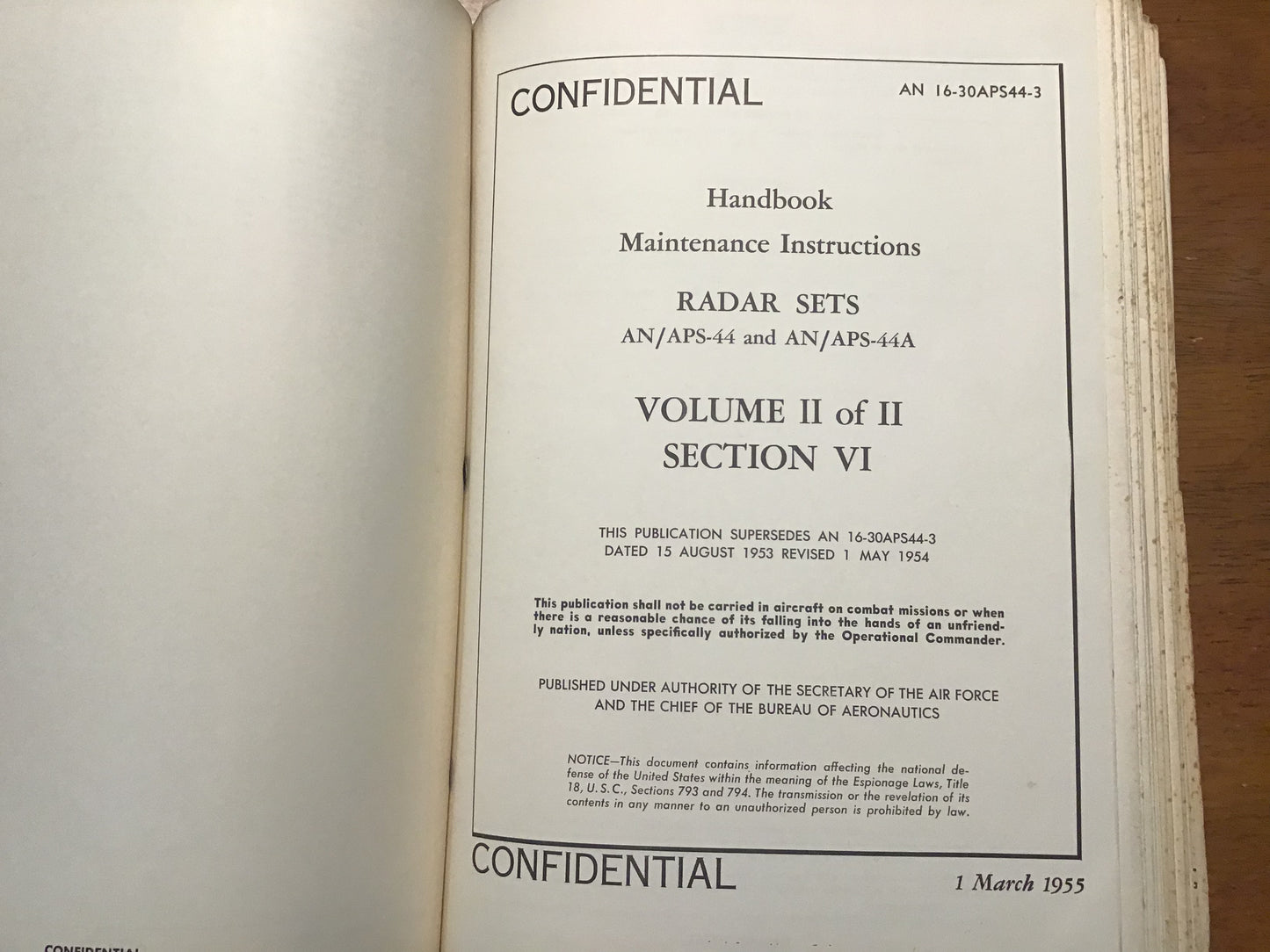 WWII/Korean War AN 16-30APS44-3 AN/APS-44 Radar Manual Vol II Confidential
