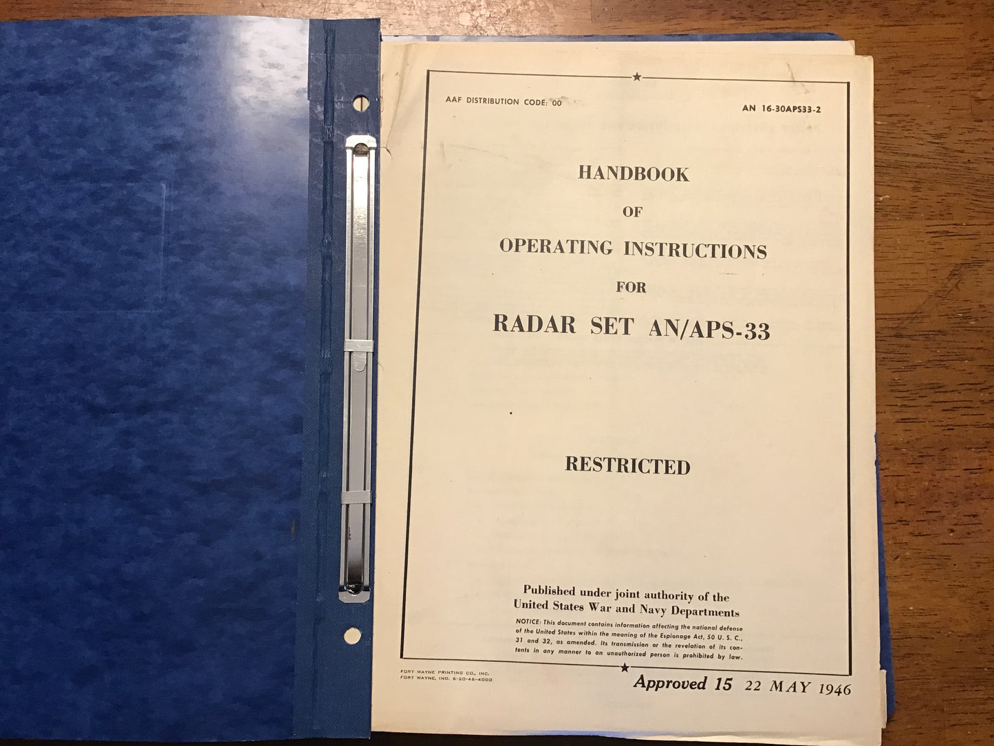 WWII USAAF AN/APS-33 Radar Set Operating Instructions Manual AN 16-30APS33-2 1946