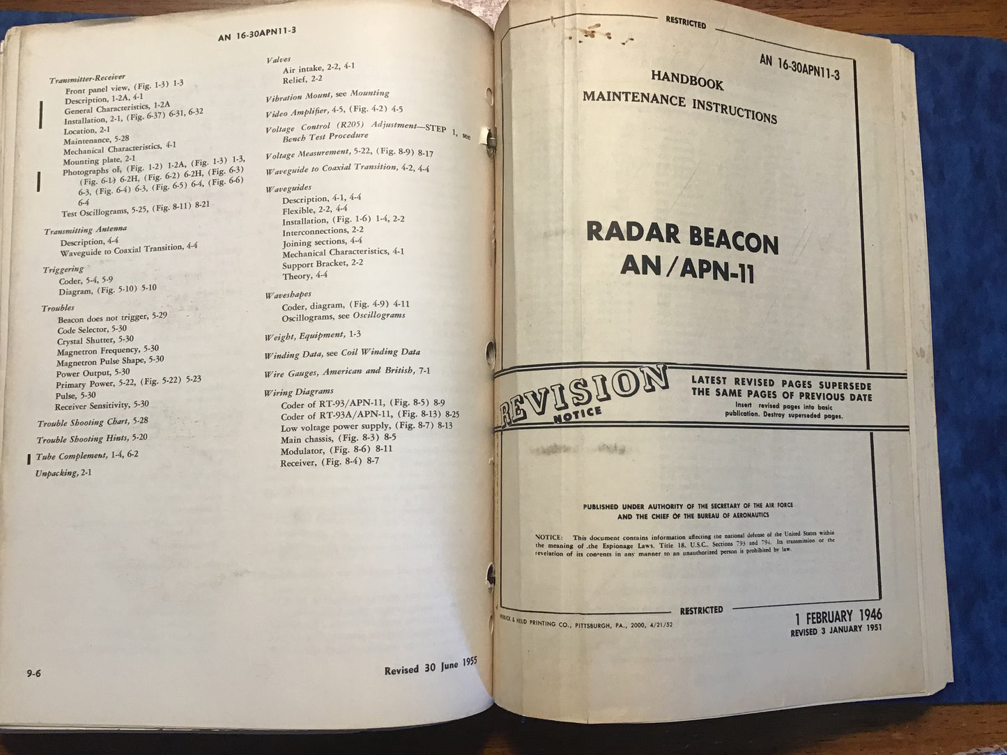 WWII USAAF AN/APN-11 Radar Beacon Manual Set Operating & Maintenance 1946