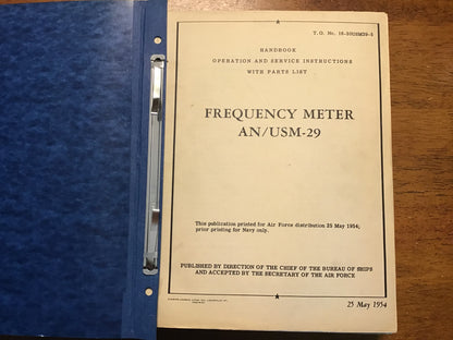 1954 AN/USM-29 Frequency Meter Manual T.O. 16-30USM29-5 US Air Force Navy