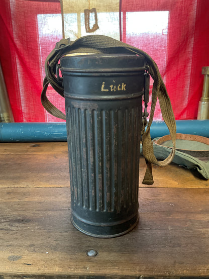 Signed Can and WW2 German Gas Mask