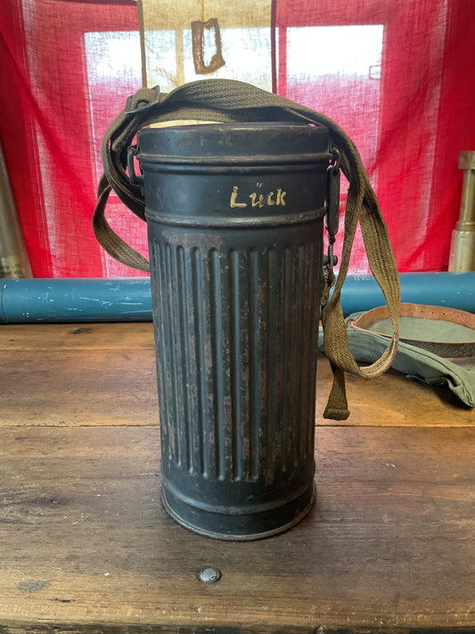 Signed Can and WW2 German Gas Mask