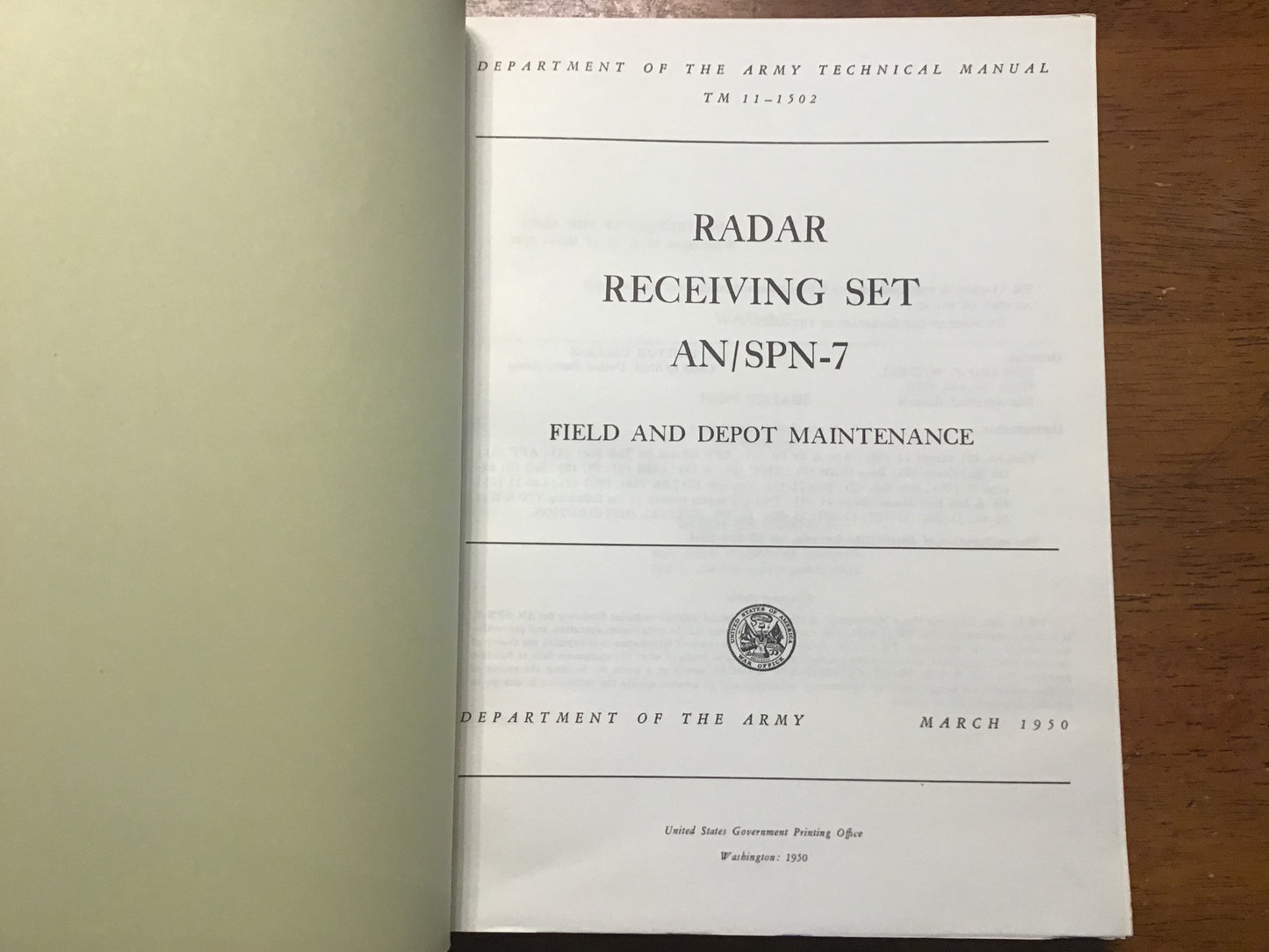 TM 11-1502 Radar Receiving Set AN/SPN-7 Field & Depot Maintenance Manual March 1950