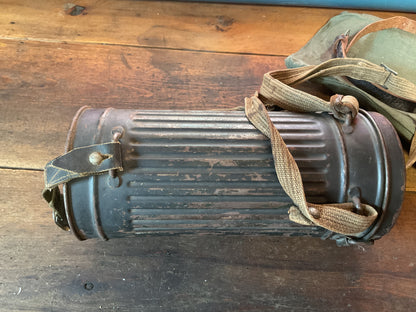 Signed Can and WW2 German Gas Mask