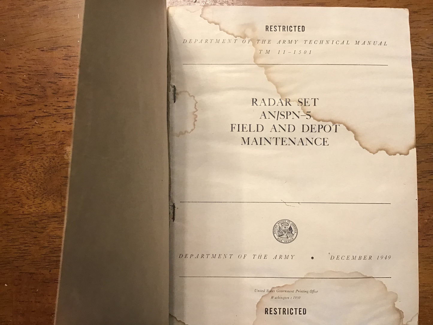 TM 11-1501 Radar Set AN/SPN-5 Field & Depot Maintenance Manual Dec. 1949 Restricted