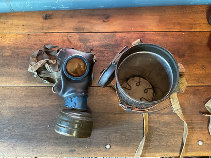 Signed Can and WW2 German Gas Mask