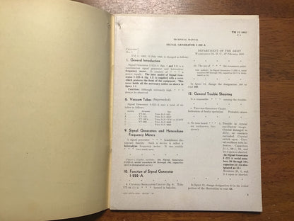 WWII 1944 TM 11-1082 Signal Generator I-222-A War Department Restricted Manual