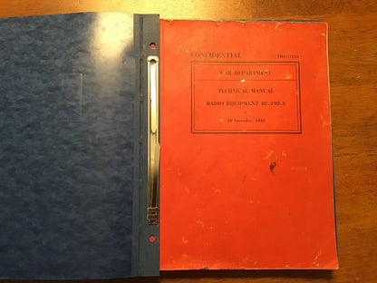 WWII 1943 TM 11-1133 Radio Equipment RC-192-A War Department CONFIDENTIAL Manual