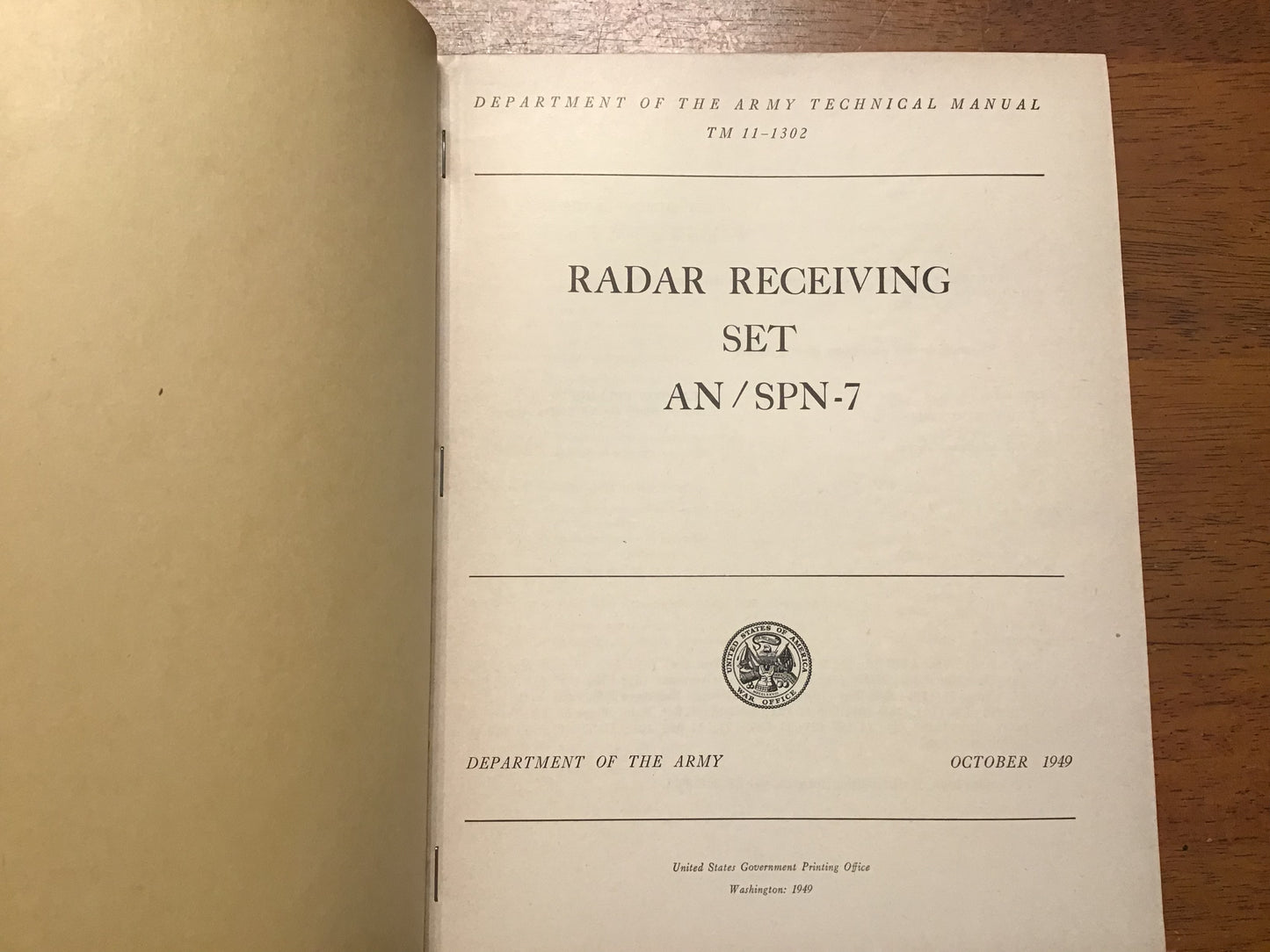 1949 TM 11-1302 Radar Receiving Set AN/SPN-7 U.S. Army Technical Manual