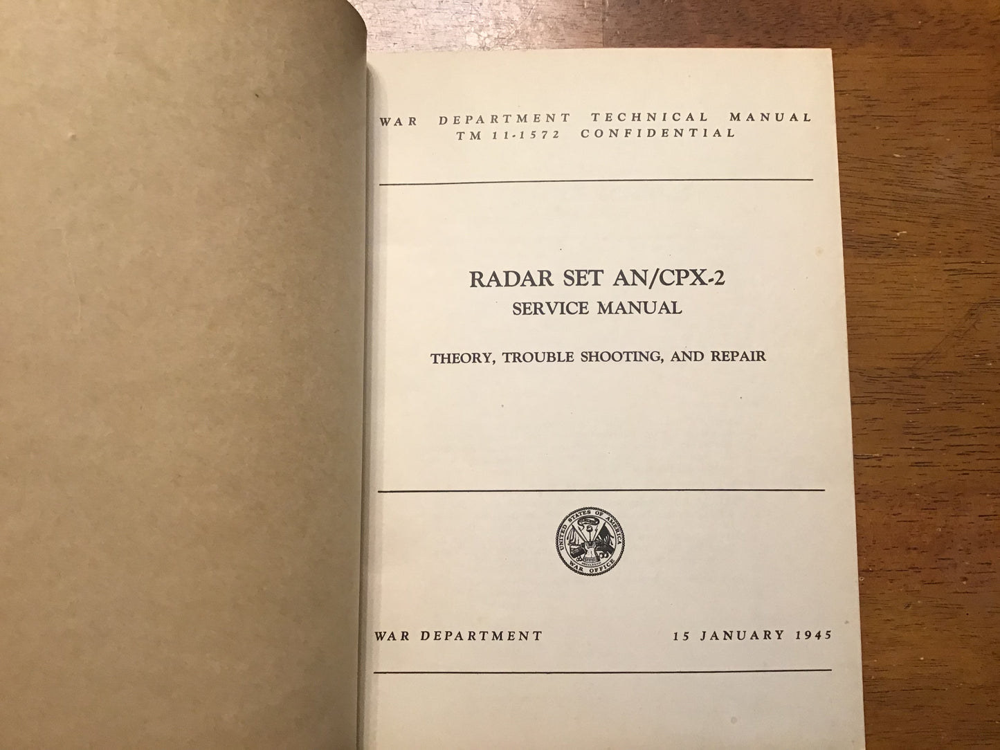 WWII 1945 U.S. War Department TM 11-1572 Radar Set AN/CPX-2 Service Manual CONFIDENTIAL