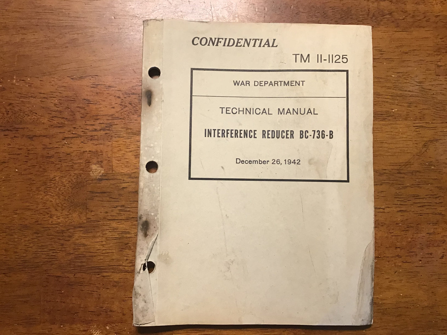 WWII 1942 TM 11-1125 Interference Reducer BC-736-B CONFIDENTIAL Signal Corps Manual