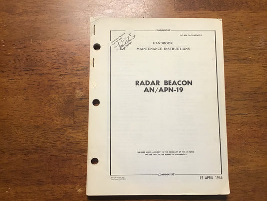 1946 USAAF US Navy Radar Beacon AN/APN-19 Maintenance Manual CO-AN 16-30APN19-3