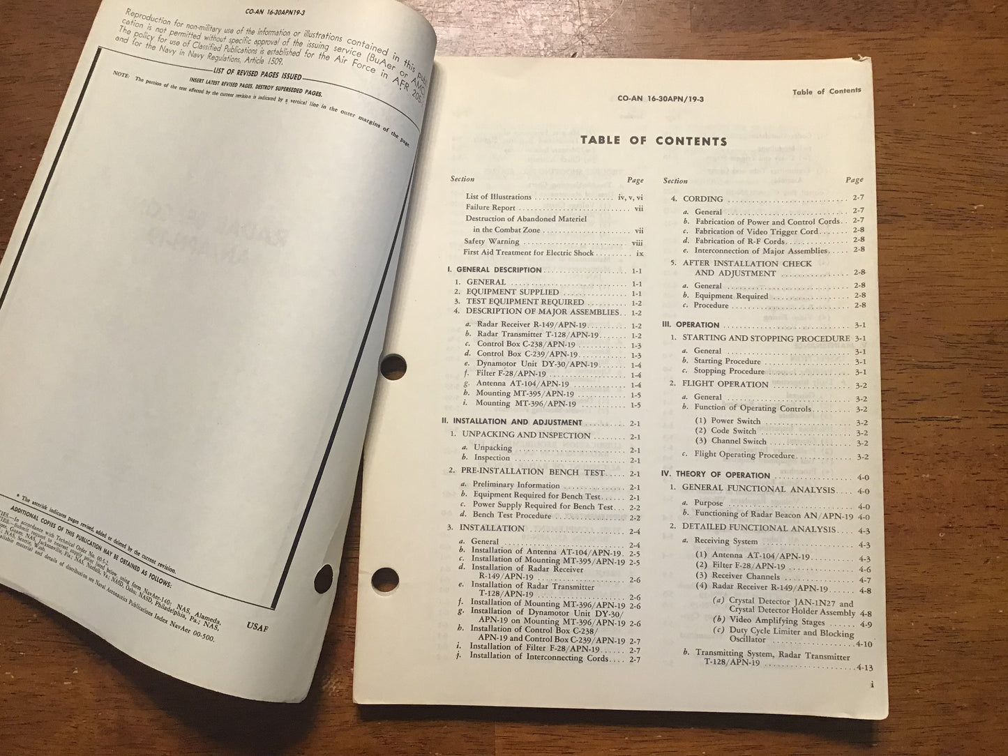 1946 USAAF US Navy Radar Beacon AN/APN-19 Maintenance Manual CO-AN 16-30APN19-3