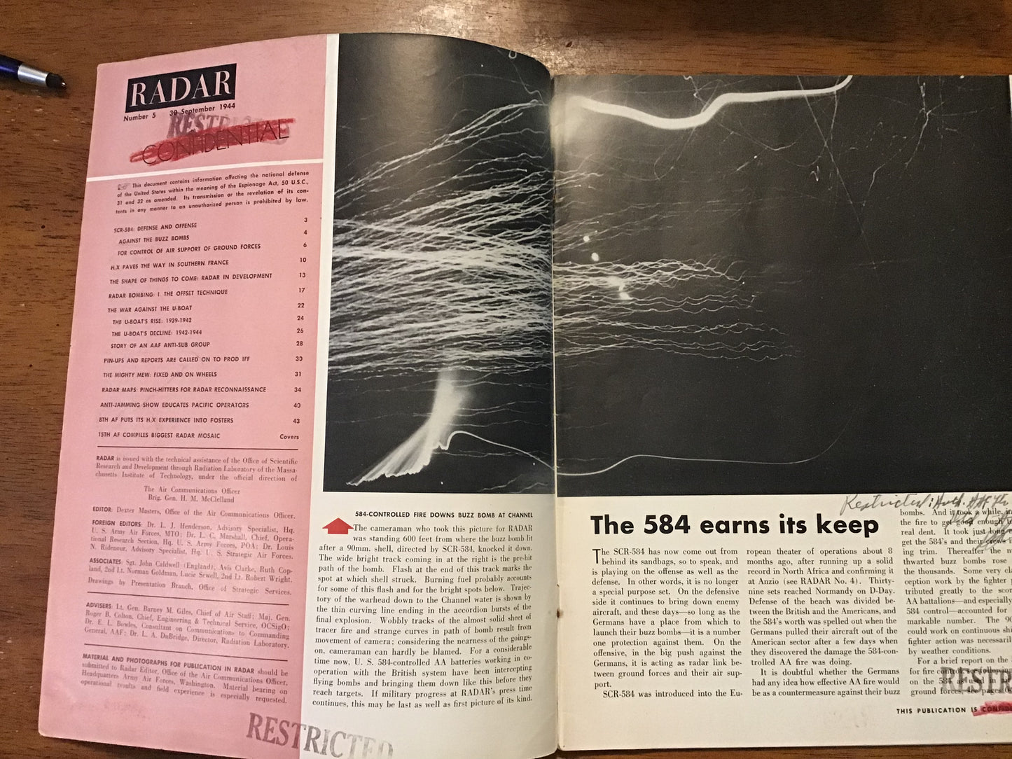 WWII 1944 Restricted RADAR Magazine No. 5 USAAF Confidential SCR-584 Buzz Bomb
