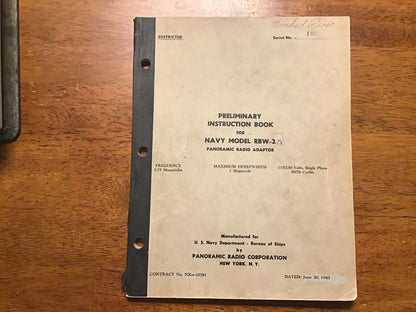 WWII 1943 U.S. Navy RBW-2 Panoramic Radio Adaptor Preliminary Manual Restricted