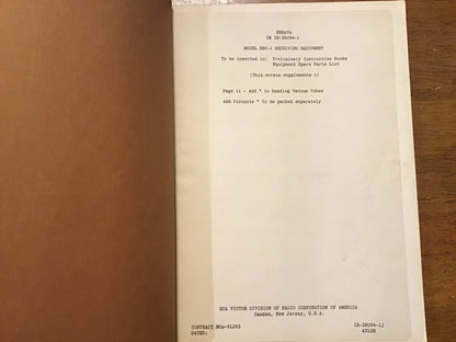 WWII 1941 US Navy RCA RBB-1 RBC-1 Radio Receiving Equipment Manual Restricted