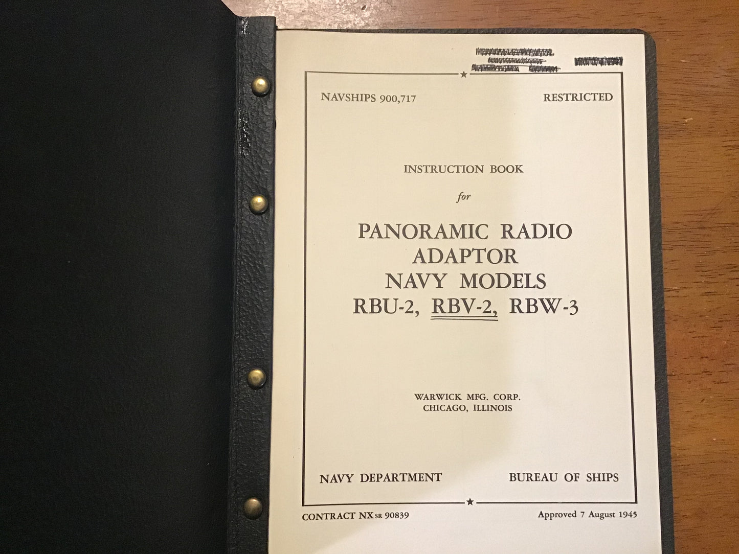 WWII 1945 US Navy Panoramic Radio Adaptor RBU-2 RBV-2 RBW-3 Manual Restricted