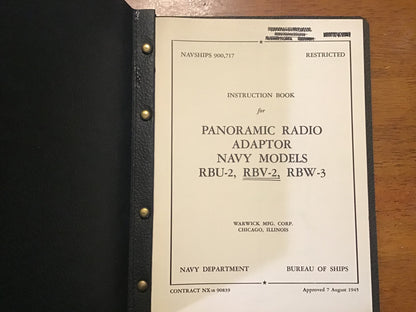 WWII 1945 US Navy Panoramic Radio Adaptor RBU-2 RBV-2 RBW-3 Manual Restricted