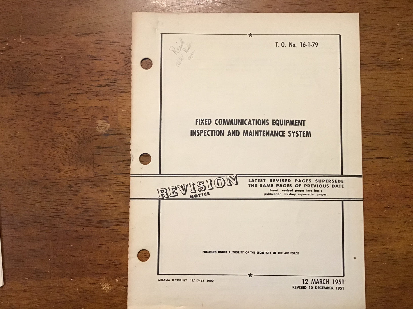 Korean War 1951 USAF T.O. 16-1-79 Fixed Communications Equipment Manual