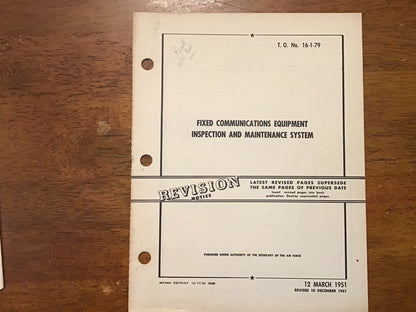 Korean War 1951 USAF T.O. 16-1-79 Fixed Communications Equipment Manual