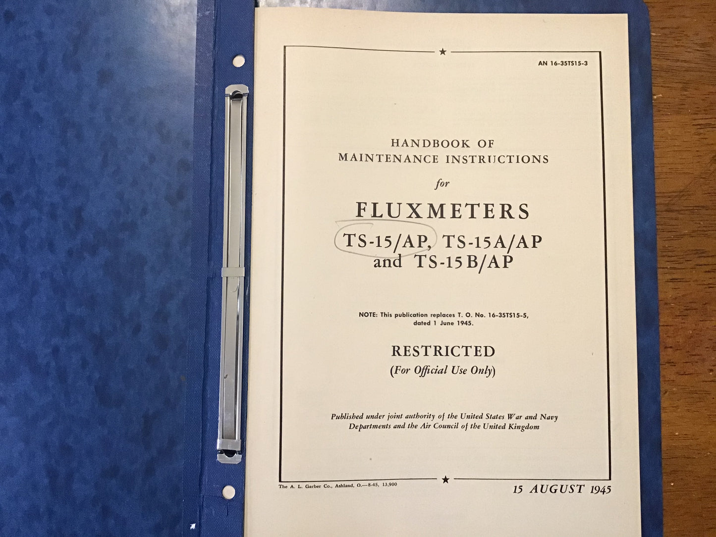 WWII 1945 TS-15/AP Fluxmeter Manual AN 16-35TS15-3 Restricted V-J Day